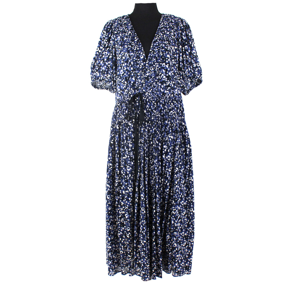Ulla Johnson Kemala Dress Indigo Blue Wrap Tie Front Puff Sleeve Swing Midi 12 - Picture 2 of 8